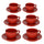 Set de 6 Tasses à Café avec Soucoupe Ø7,5xh5 cm en Grès Cérame Rouge Juliette