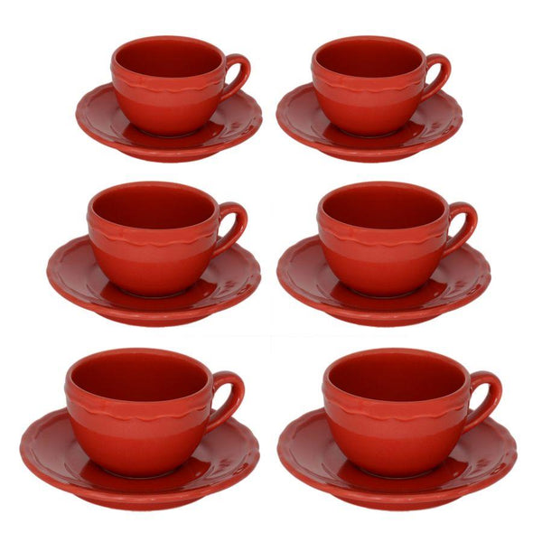 Set de 6 Tasses à Café avec Soucoupe Ø7,5xh5 cm en Grès Cérame Rouge Juliette online