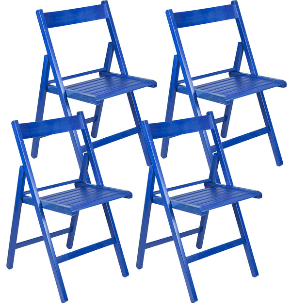 sconto Lot de 4 Chaises Pliantes 47,5x42,5x45/79 cm en Bois de Hêtre FSC Bleu
