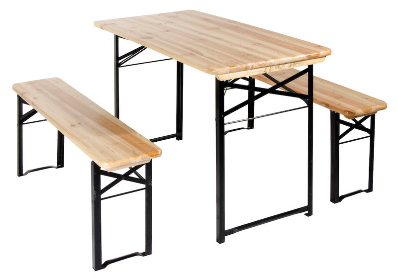 Set Birreria da Giardino in Legno e Ferro Tavolo e 2 Panche Bertozzi 70x220 cm-1