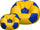 Pouf poire Ø100 cm en simili cuir avec repose-pieds Baselli ballon de football jaune et bleu