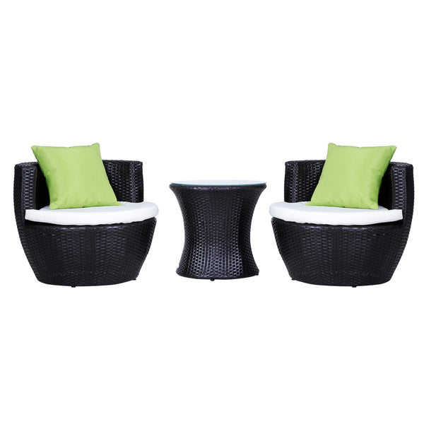 prezzo Salon de jardin en rotin synthétique 2 fauteuils ronds avec table basse et coussins marron