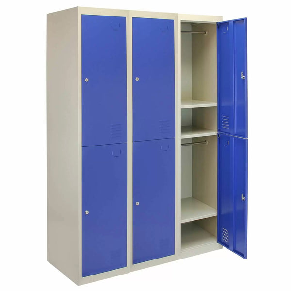 online Lot de 3 casiers 6 portes 45x38x180 cm pour écoles, gymnases et vestiaires en acier bleu