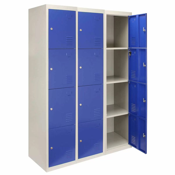 Lot de 3 casiers 12 portes 45x38x180 cm pour écoles, gymnases et vestiaires en acier bleu acquista