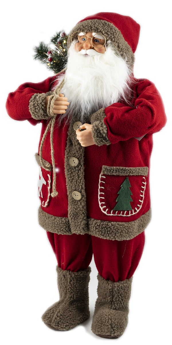 acquista Marionnette Lumineuse Père Noël avec Ours 12 Led en Tissu H80 cm Soriani Rouge