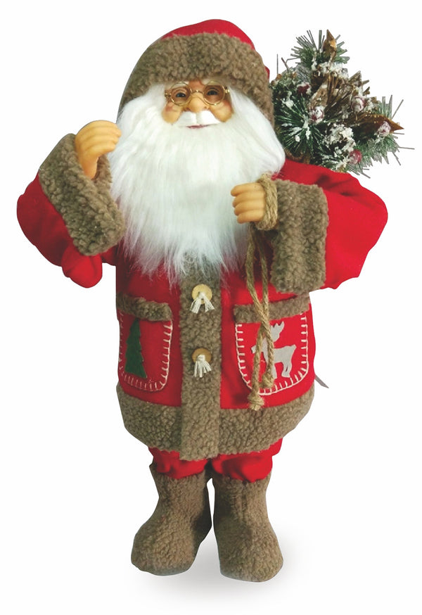 online Marionnette Lumineuse Père Noël avec Aiguilles de Pin 9 Led en Tissu H62 cm Rouge Soriani