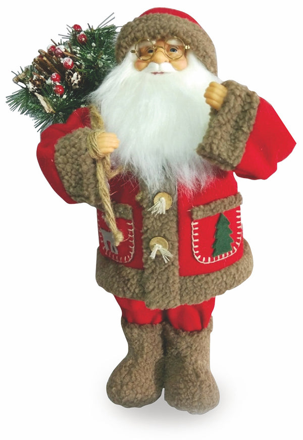 sconto Marionnette Lumineuse Père Noël avec Aiguilles de Pin 6 Led en Tissu H46 cm Soriani Rouge