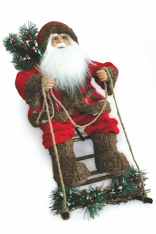 acquista Marionnette Père Noël Lumineuse avec Traîneau 6 Led en Tissu H60 cm Soriani Rouge