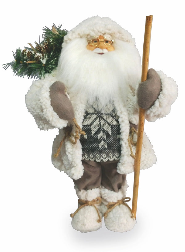sconto Marionnette Lumineuse Père Noël avec Aiguilles de Pin 6 Led en Tissu H46 cm Blanc Soriani