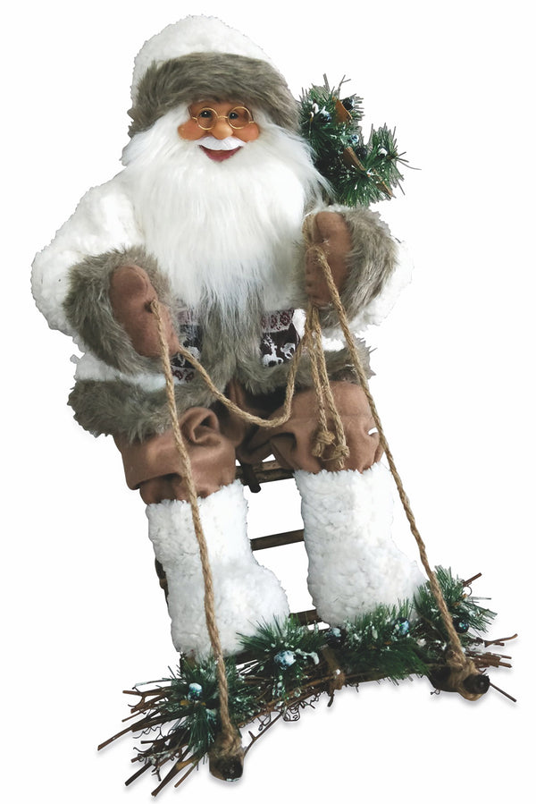 prezzo Marionnette Père Noël Lumineuse avec Traîneau 6 Led en Tissu H60 cm Blanc Soriani