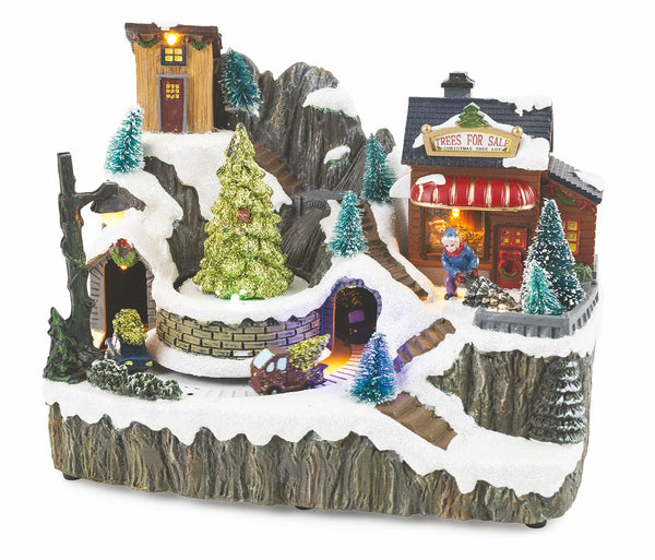 online Village de Noël en plastique avec lumières et sons 23x15,5x17,5 cm Arbre et voiture Soriani