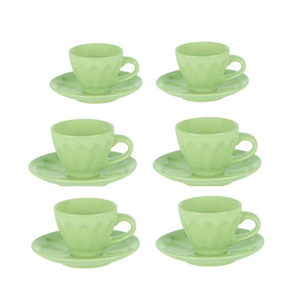 Set de 6 Tasses à Café avec Soucoupe Ø7,5xh4 cm en Grès Cérame Vert Clair Amleto online