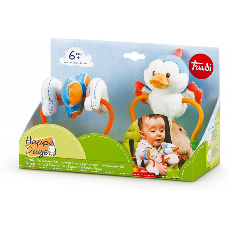Spirale Peluche Picchio per Passeggino con Suoni Trudi Bianco-4