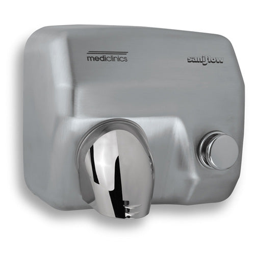 Sèche-mains à air chaud avec bouton en acier satiné Mediclinics Saniflow E05Cs  prezzo