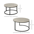 Set da 2 Tavolini da Caffè Sovrapponibili Rotondi  in Metallo e MDF Effetto Marmo Grigio e Nero-3