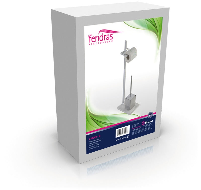 Piantana Porta Rotolo Porta Scopino Cromata Bianca-2