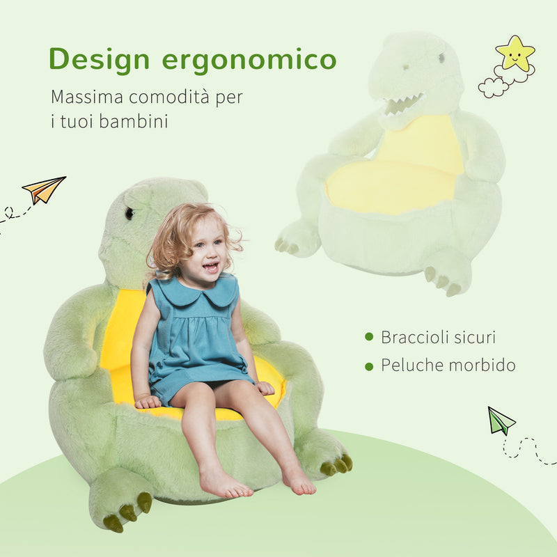 Poltroncina per Bambini 60x55x59 cm in Peluche Dinosauro Verde-5