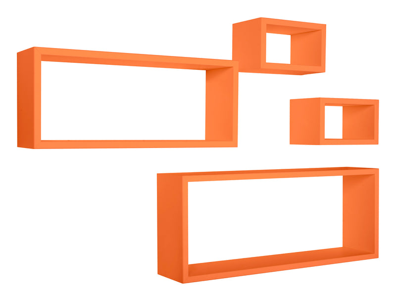 Set 3 Mensole Cubo da Parete Quadrato e Rettangolare in Fibra di Legno Merlino Arancio-1