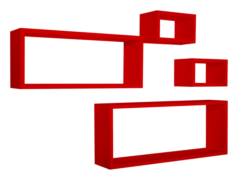 Set 3 Mensole Cubo da Parete Quadrato e Rettangolare in Fibra di Legno Merlino Rosso-1