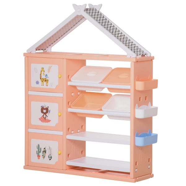 online Toy House 128x34x155 cm 2 étagères avec conteneurs paniers latéraux orange