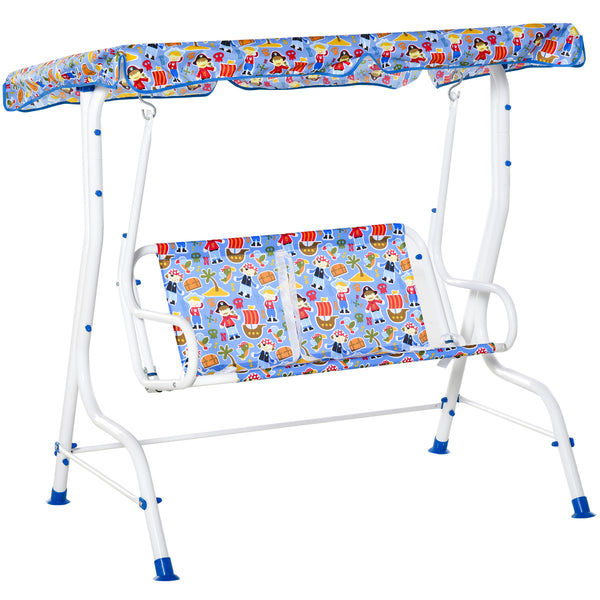 Rocking Chair 2 Places pour Enfant 110x70x110 cm en Métal et Polyester Bleu sconto