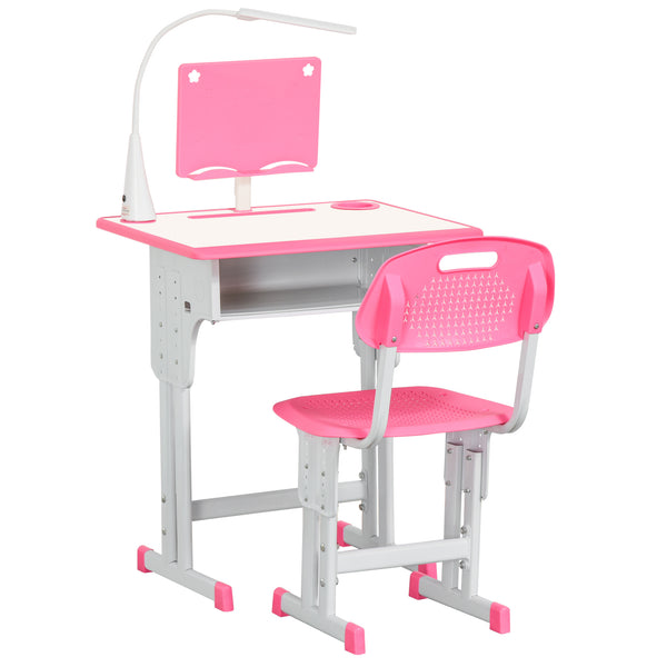 Bureau d'école avec chaise pour enfants avec lampe LED et pupitre rose prezzo