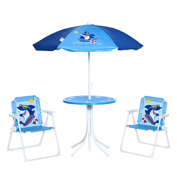Ensemble table de jardin et 2 chaises pliantes pour enfant avec parasol bleu acquista