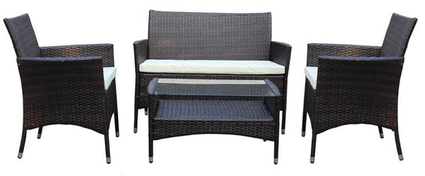 Salon de jardin en polyrotin canapé 2 fauteuils et table basse Bauer Menorca marron online