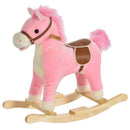 Cavallo a Dondolo per Bambini in Legno e Peluche Rosa-1