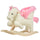 Cheval à bascule en bois pour enfant en peluche blanche et rose
