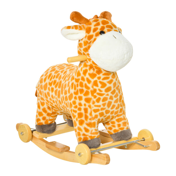 Cheval à bascule enfant en bois et peluche girafe jaune acquista