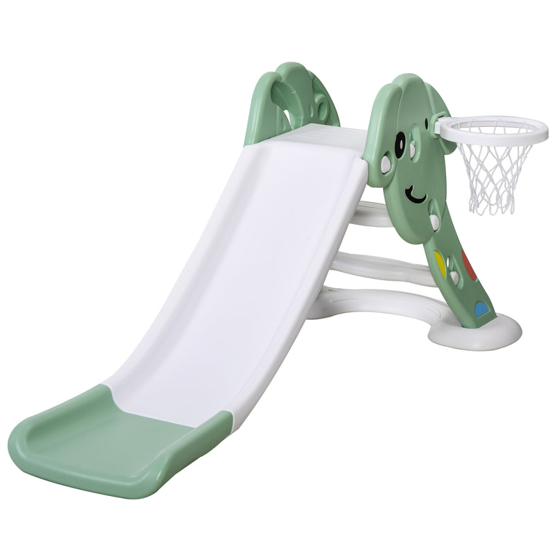 Scivolo per Bambini 146x68x68 cm con Canestro e Pallone Basket Verde e Bianco-1