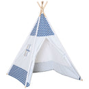 Tenda Indiana per Bambini 120x120x155 cm in Tessuto e Legno Bianco e Blu-1