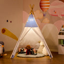 Tenda Indiana per Bambini 120x120x155 cm in Tessuto e Legno Bianco e Blu-2