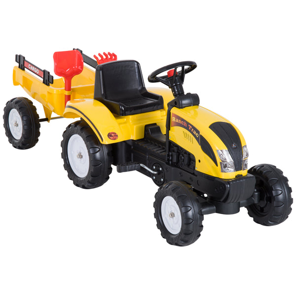 online Tracteur à pédales avec remorque jaune et noire 123x42x51 cm