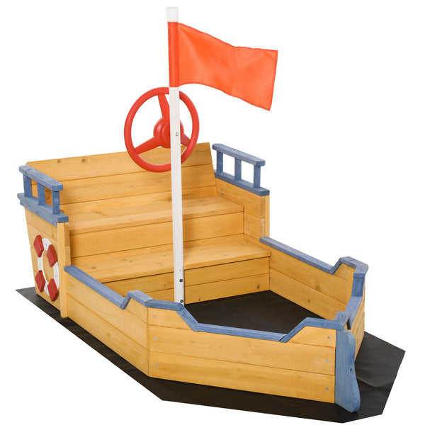 Bac à sable pour enfants en forme de bateau 158x78x45,5 cm avec récipient en bois acquista