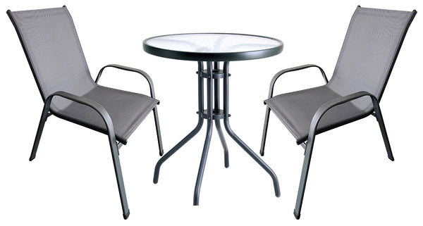 Ensemble de table basse et 2 chaises de jardin en acier et textilène gris foncé online