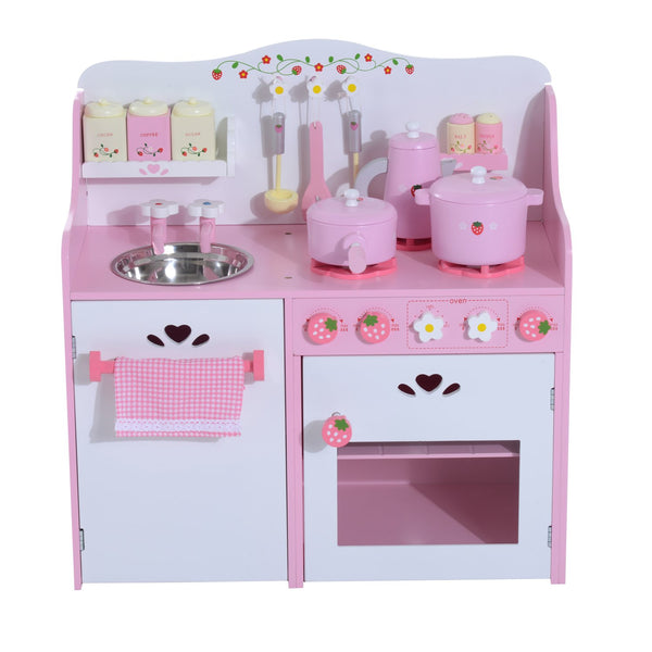 online Cuisine jouet en bois pour enfants avec accessoires roses 60x30x62 cm