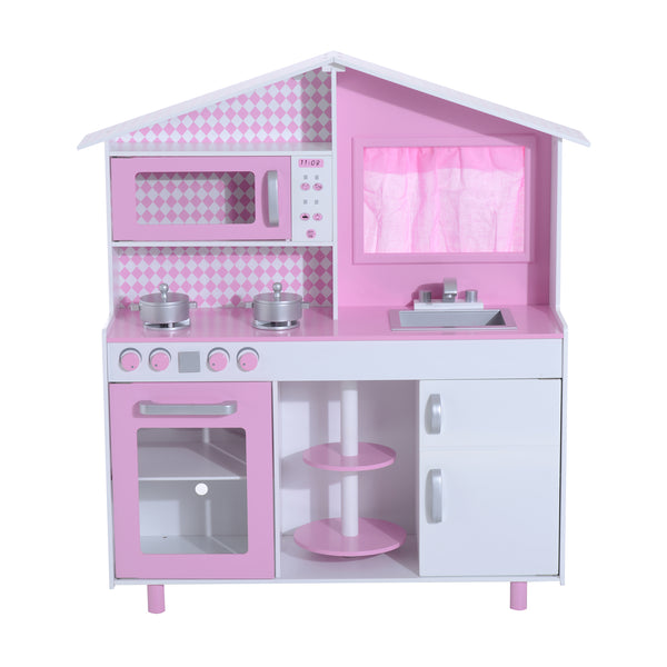 sconto Cuisine jouet pour enfants avec accessoires en bois rose 110x32,5x99,5 cm