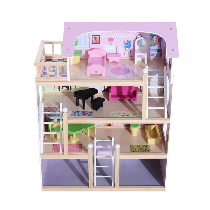 Casa delle Bambole per Bambini a 4 Piani in Legno con Accessori Rosa 60x30x80 cm -5