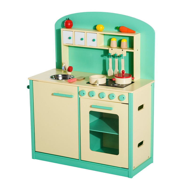 Cucina Giocattolo per Bambini con Accessori in Legno Verde 70x30x88 cm -1