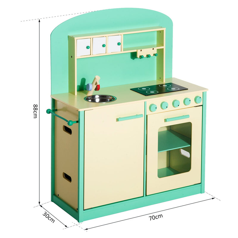 Cucina Giocattolo per Bambini con Accessori in Legno Verde 70x30x88 cm -4