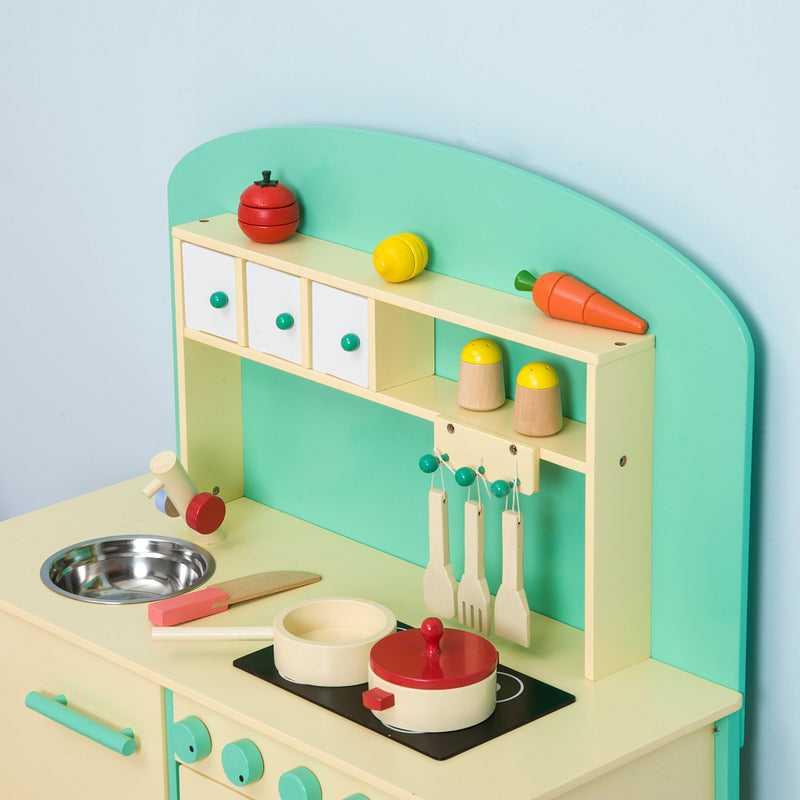 Cucina Giocattolo per Bambini con Accessori in Legno Verde 70x30x88 cm -9