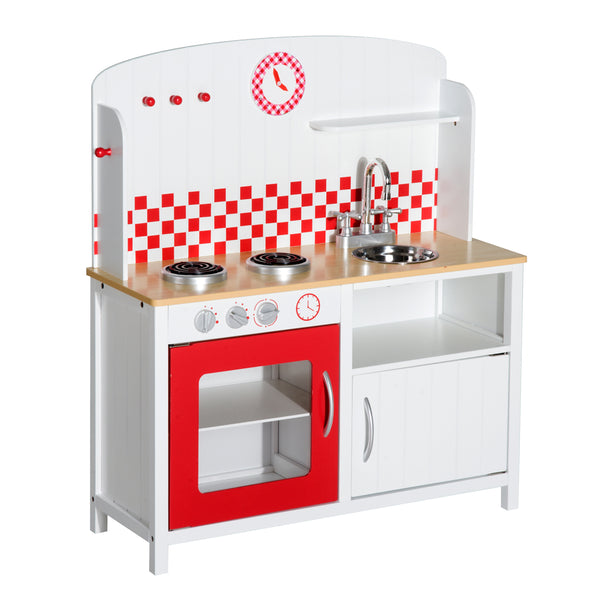 online Cuisine jouet pour enfants avec accessoires en bois blanc et rouge 70x30x88 cm