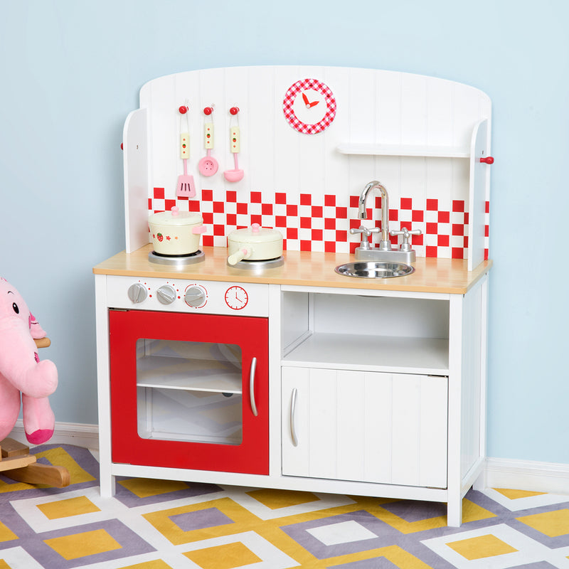 Cucina Giocattolo per Bambini con Accessori in Legno Bianco e Rosso 70x30x88 cm -2