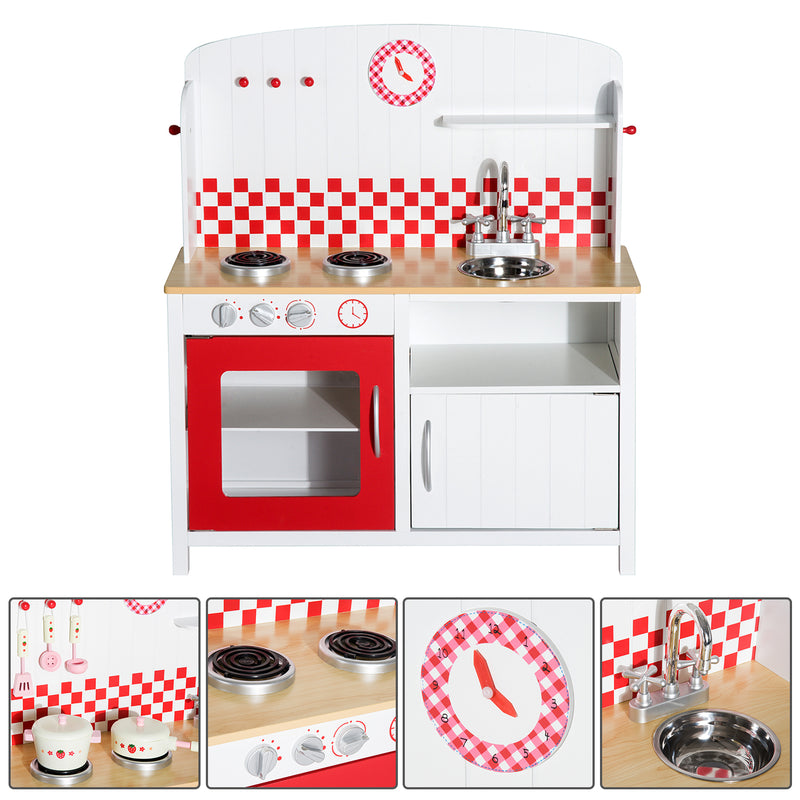 Cucina Giocattolo per Bambini con Accessori in Legno Bianco e Rosso 70x30x88 cm -6