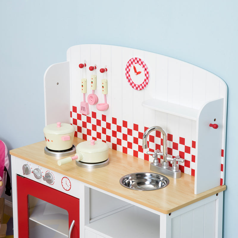 Cucina Giocattolo per Bambini con Accessori in Legno Bianco e Rosso 70x30x88 cm -9