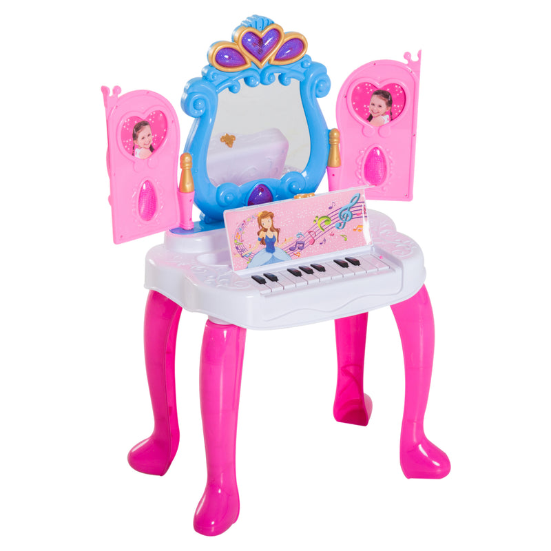 Specchiera per Bambini con Pianola e Sgabello Giocattolo per Bambini Rosa -6