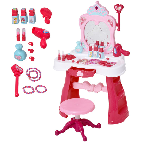 sconto Miroir jouet station de maquillage pour enfants avec tabouret rose et blanc