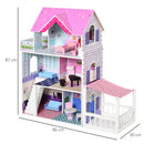 Casa delle Bambole 3 Piani 86x30x87 cm in Legno con Accessori  Rosa-3